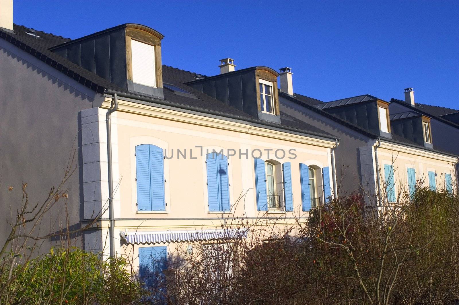 New real estate in France in the Paris region. Houses in an allotment which has just been finished.