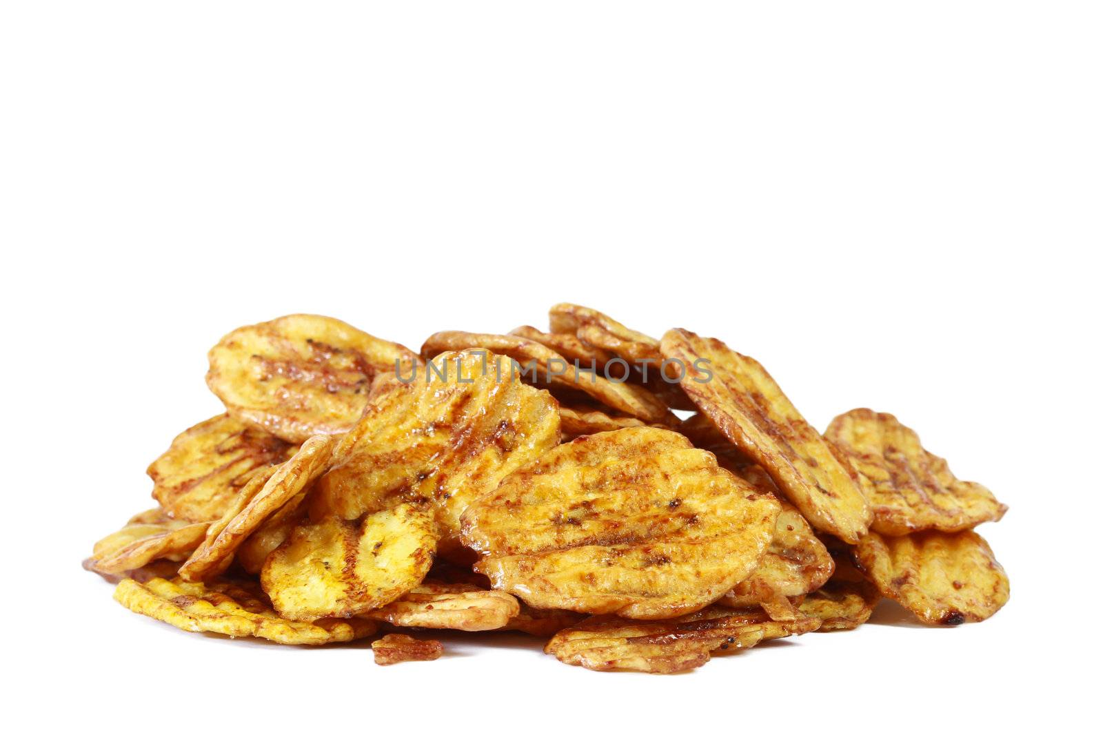 Fried thinly sliced banana chips, a tropical snack