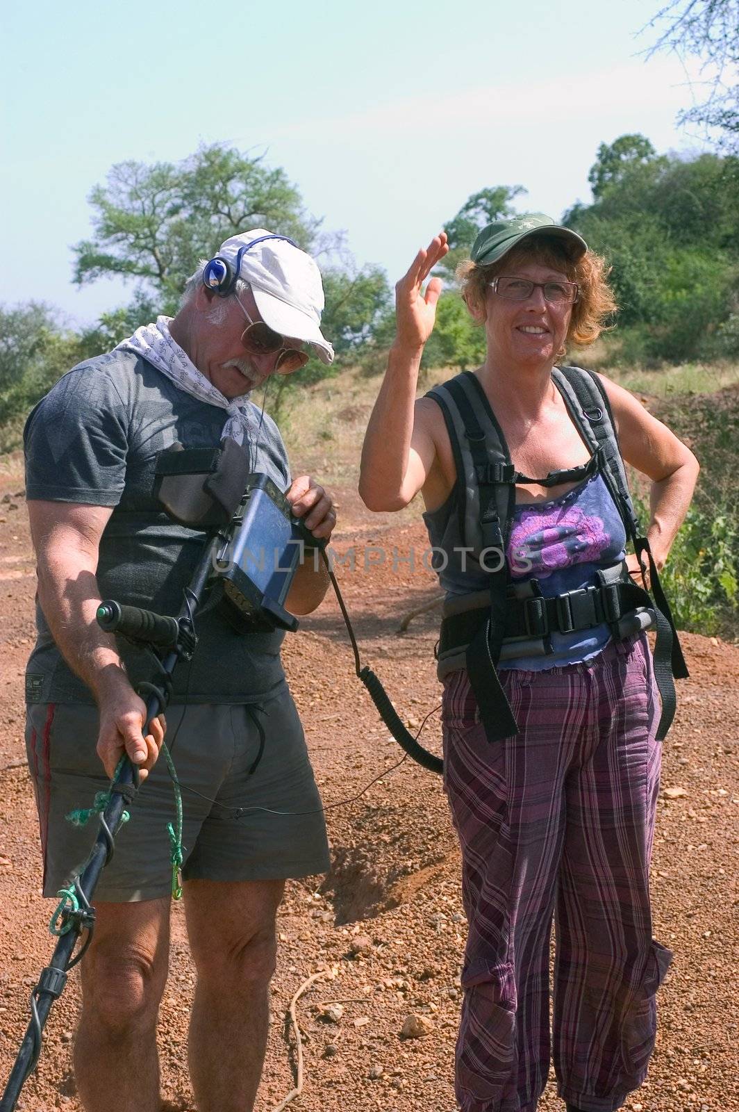 Seek of gold by French in Burkina Faso.Equipped with metal detectors they seeks nuggets in the area of Koupela right in the middle of the bush.