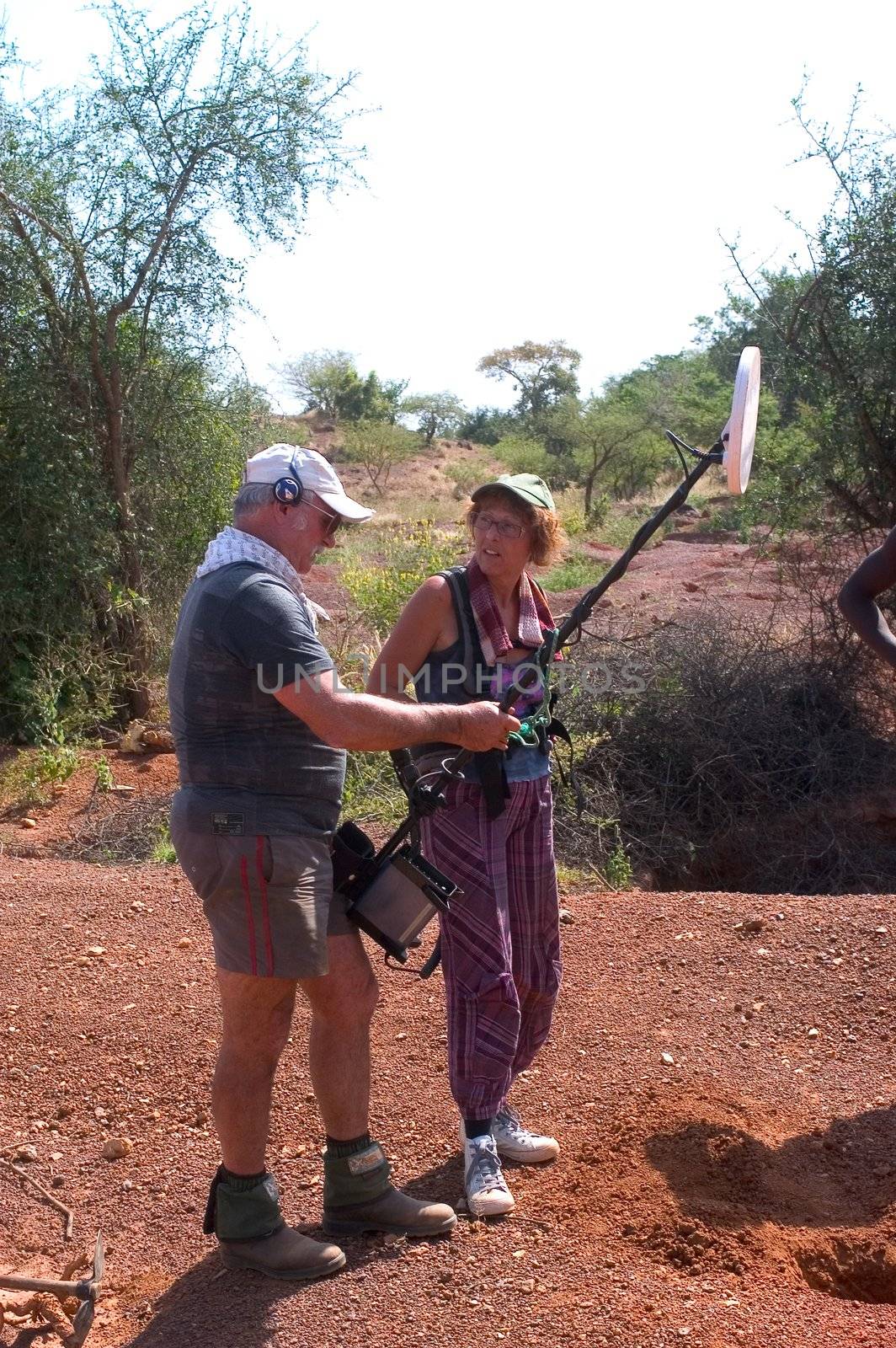 Seek of gold by French in Burkina Faso.Equipped with metal detectors they seeks nuggets in the area of Koupela right in the middle of the bush.