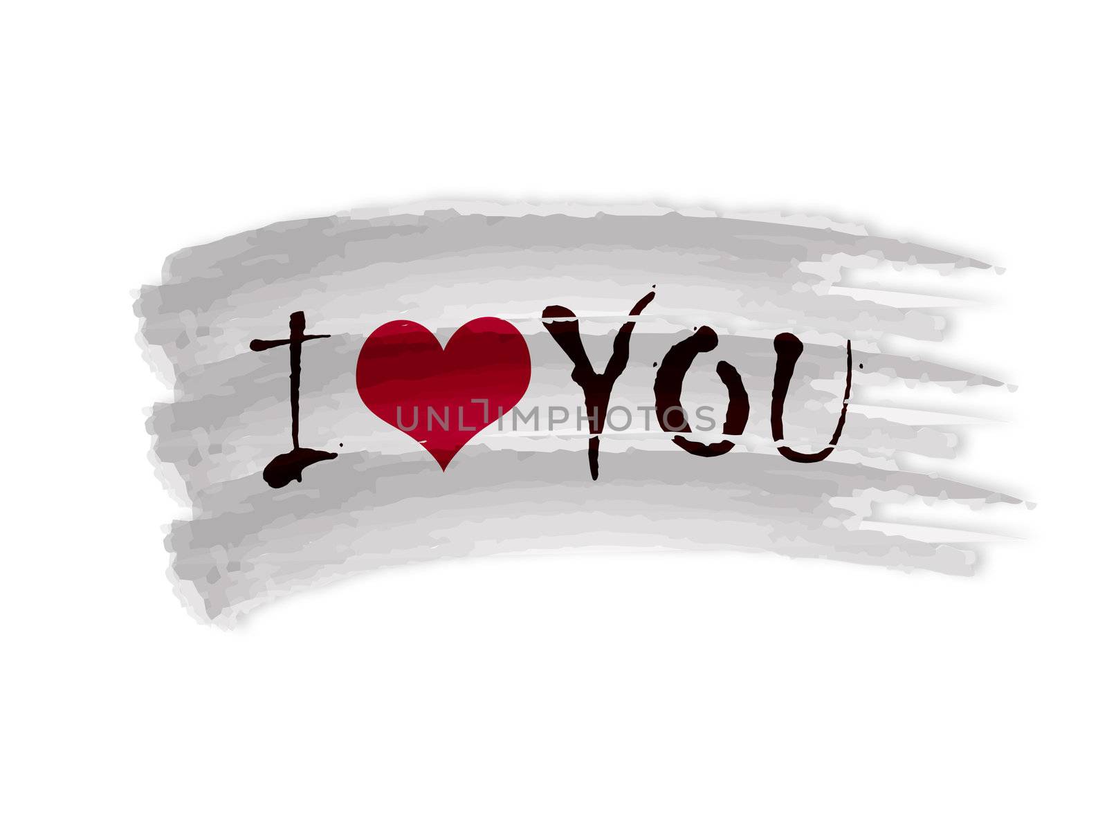 illustration of isolated hand drawn flag with text I love you with red heart