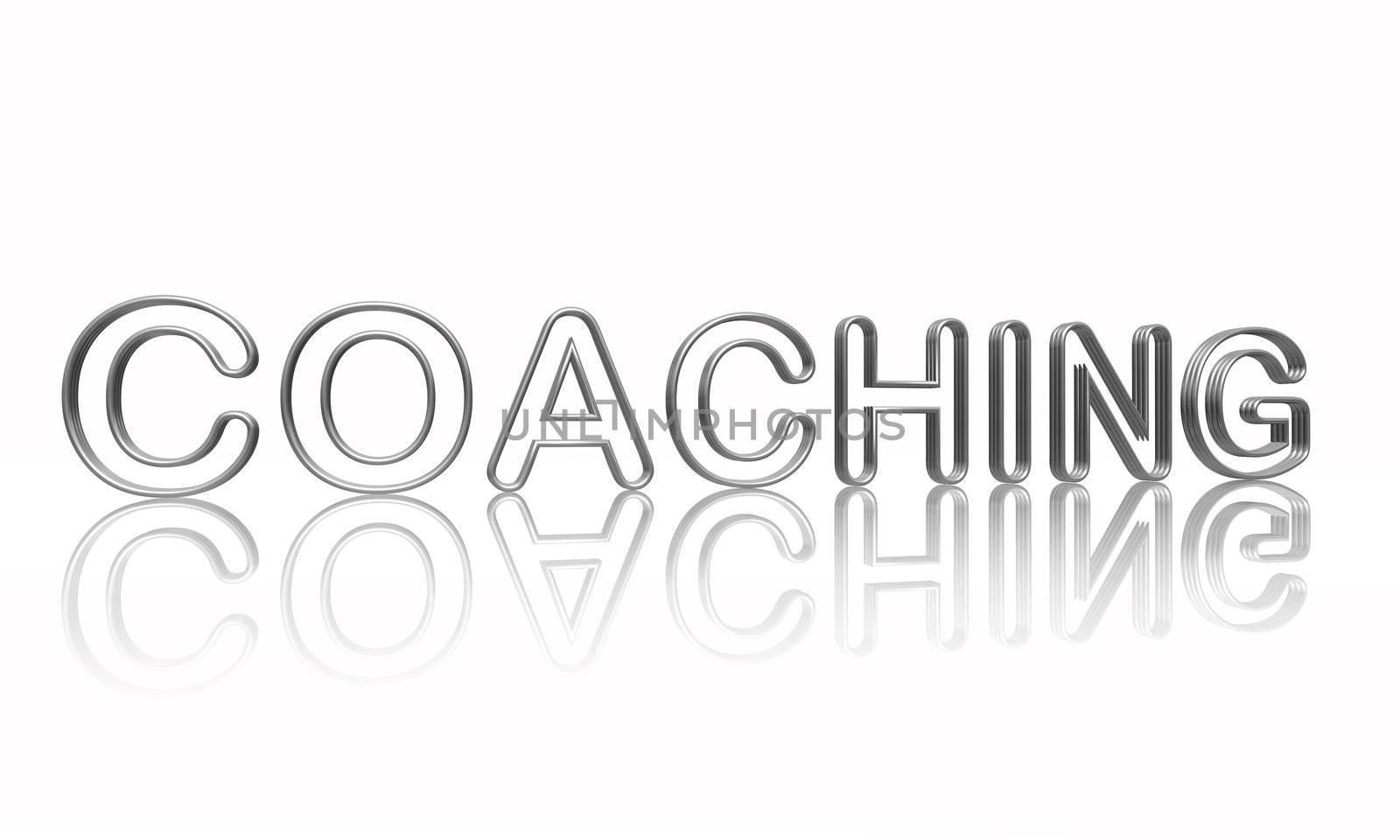 coaching text in 3d isolated silver metal wire letters with reflection