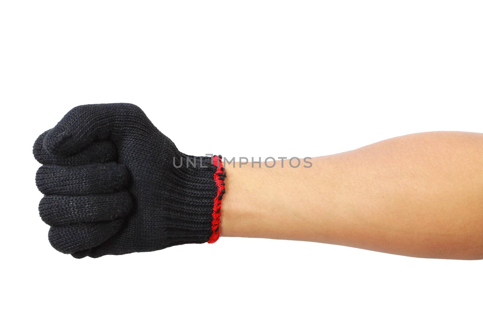 Glove hand in fist isolated on white by bajita111122