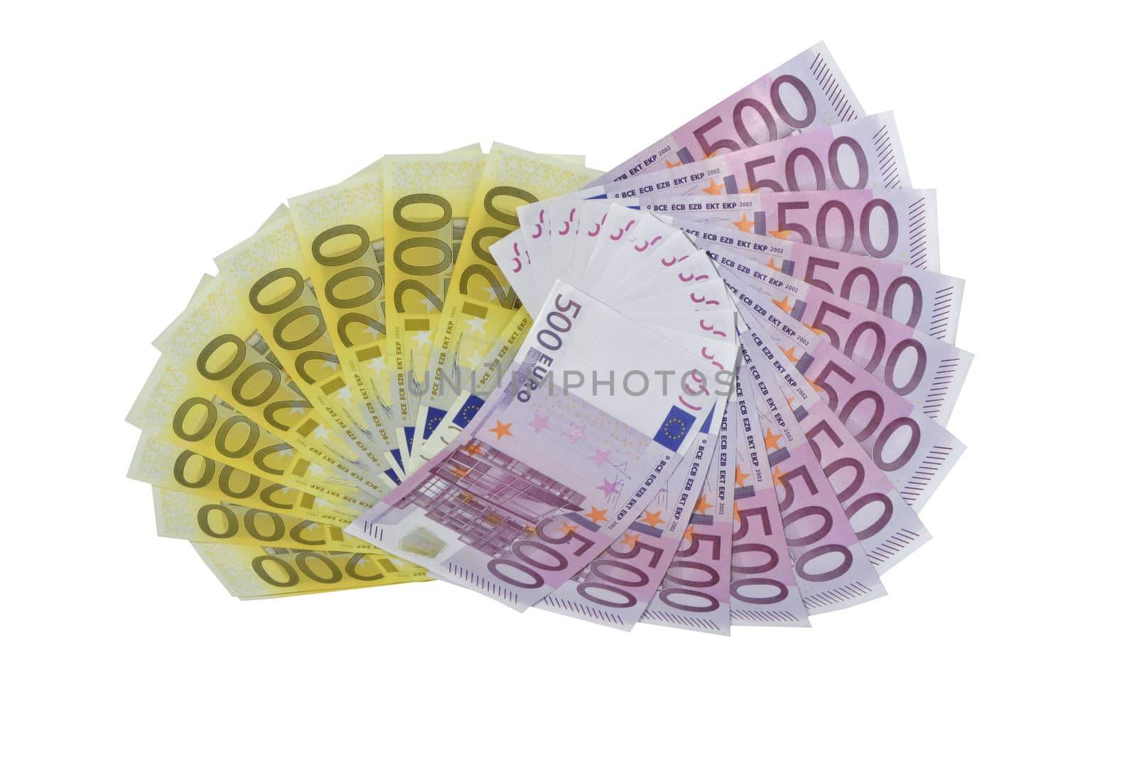 Fans of euro 200 and 500 banknotes