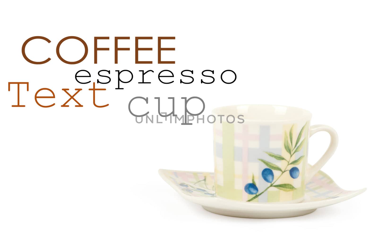 Fine china cup and saucer filled  isolated on white