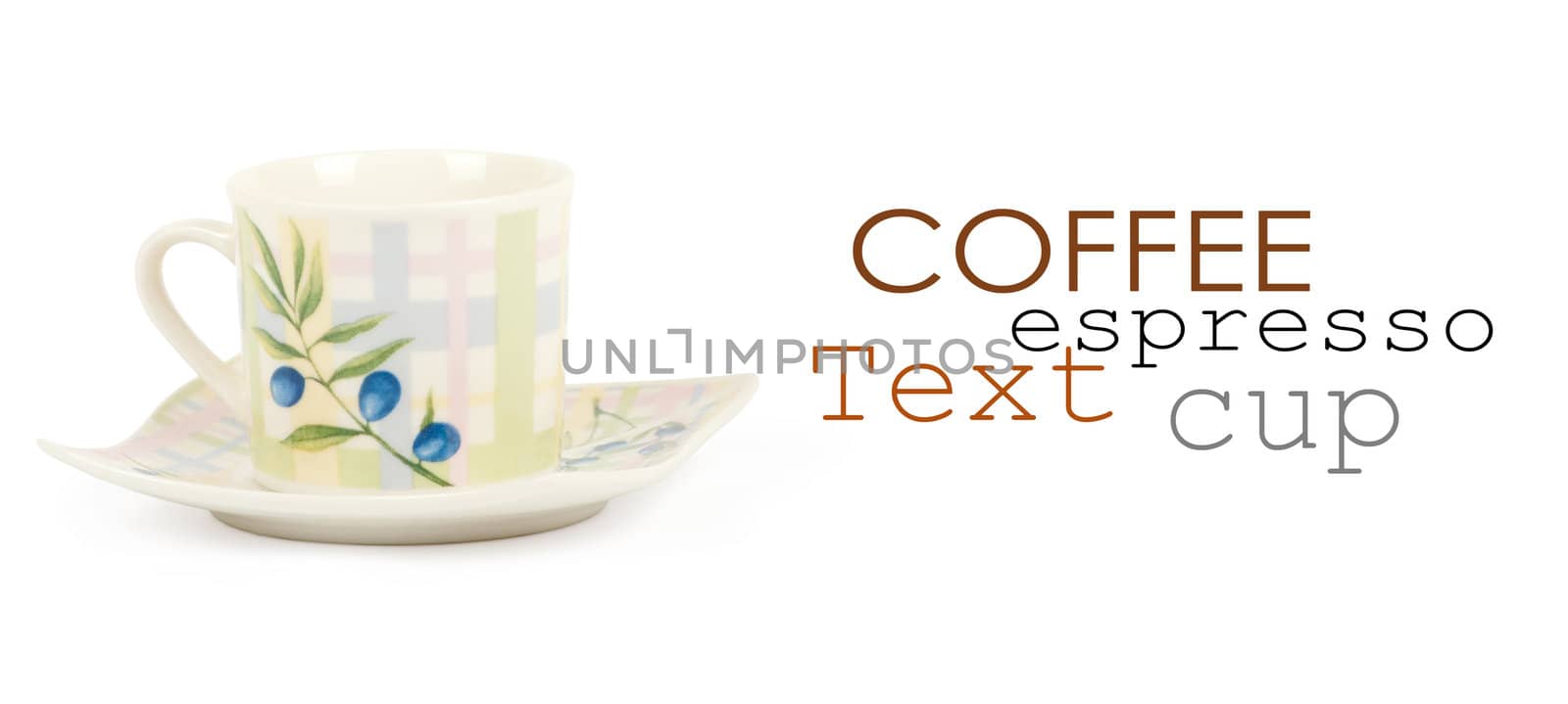 Fine china cup and saucer filled  isolated on white