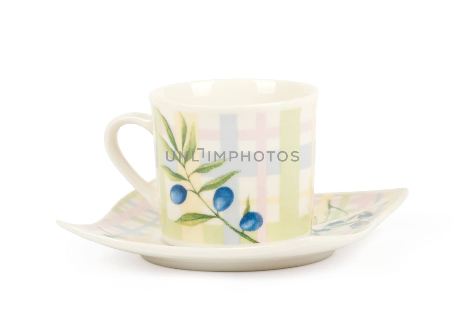 Fine china cup and saucer filled  isolated on white
