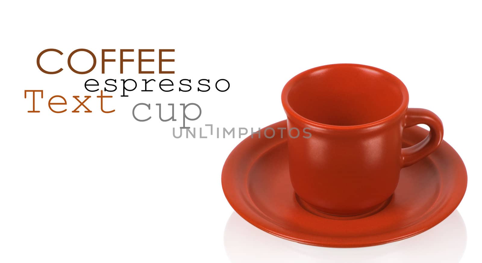 Red cup on a red saucer isolated on white background
