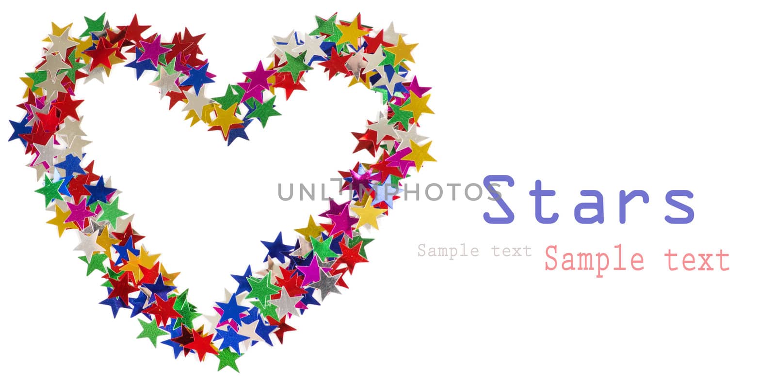 Big heart composed of many colored stars on white