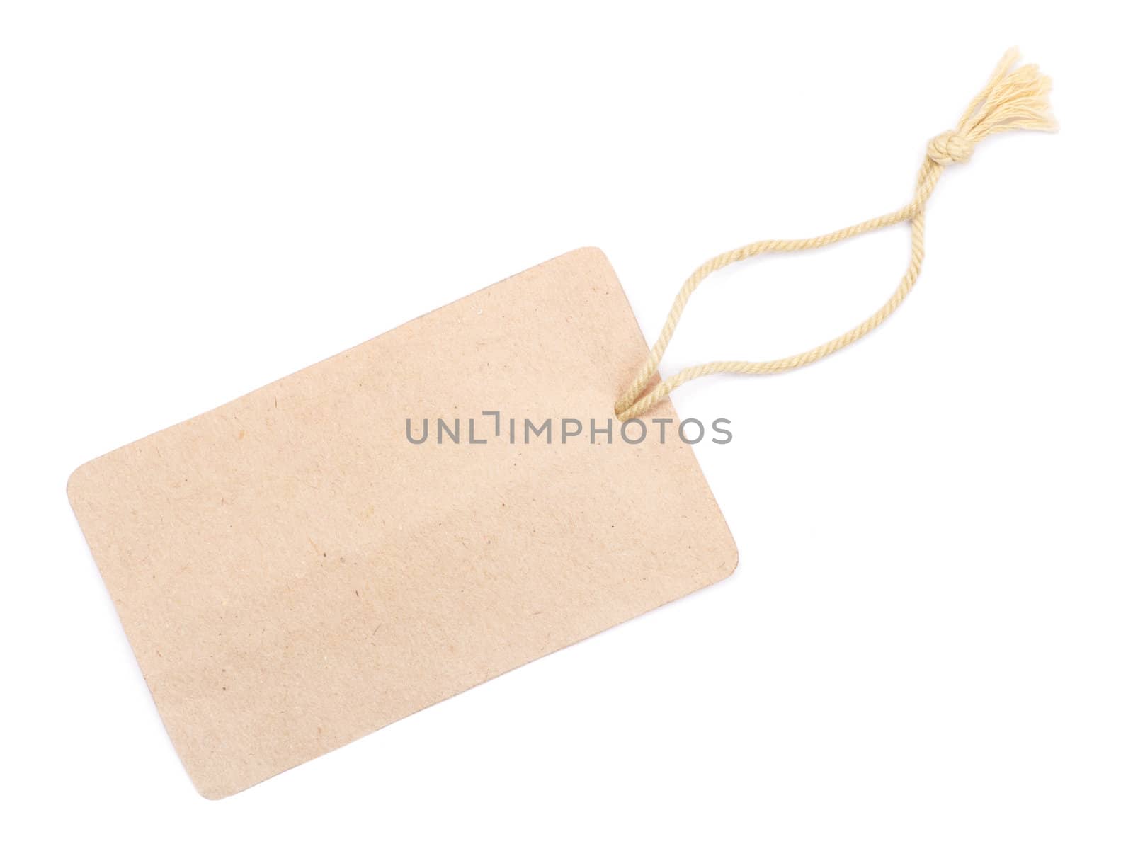Blank tag tied with string. Price tag, gift tag, sale tag, address label