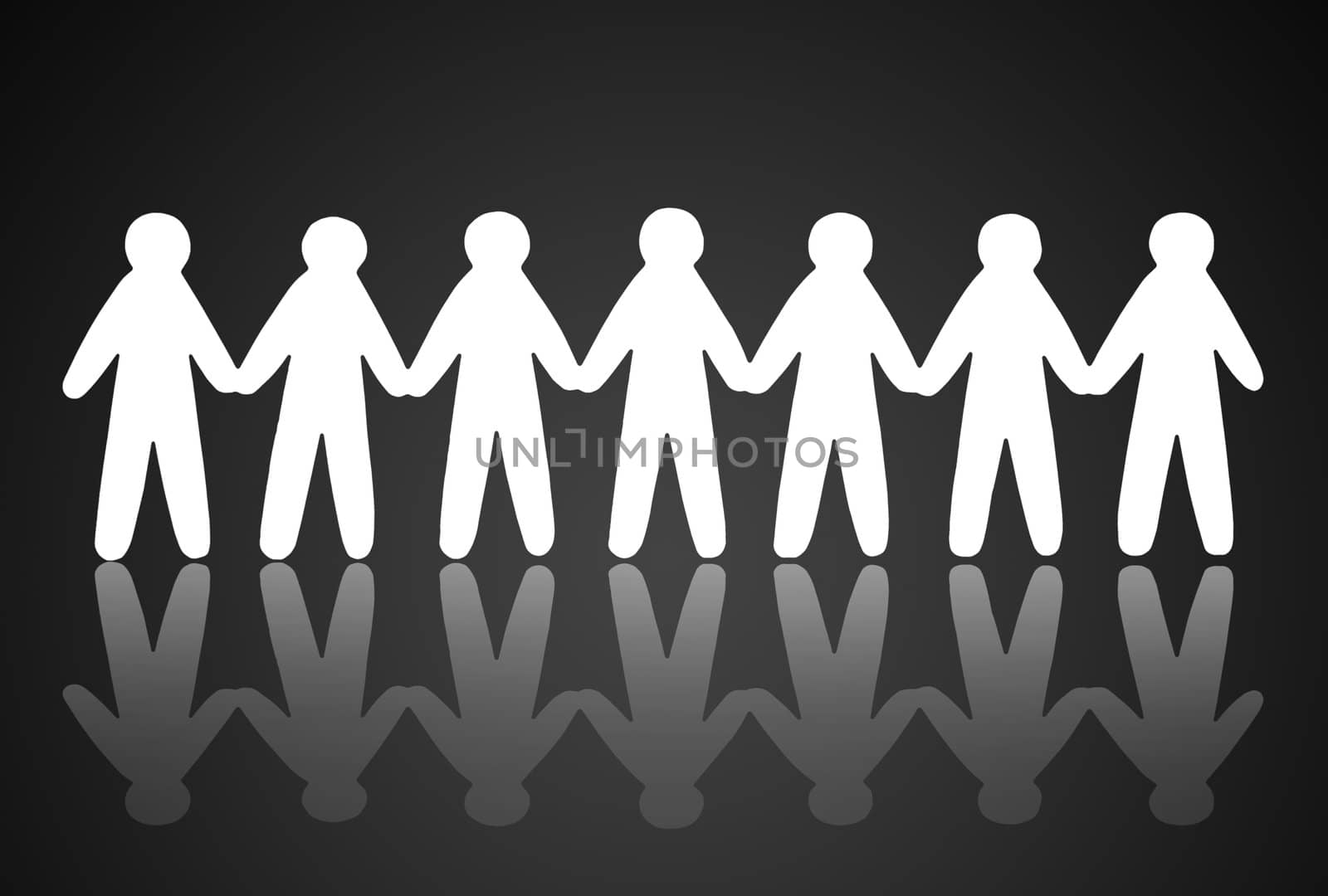 team of paper people on violet background