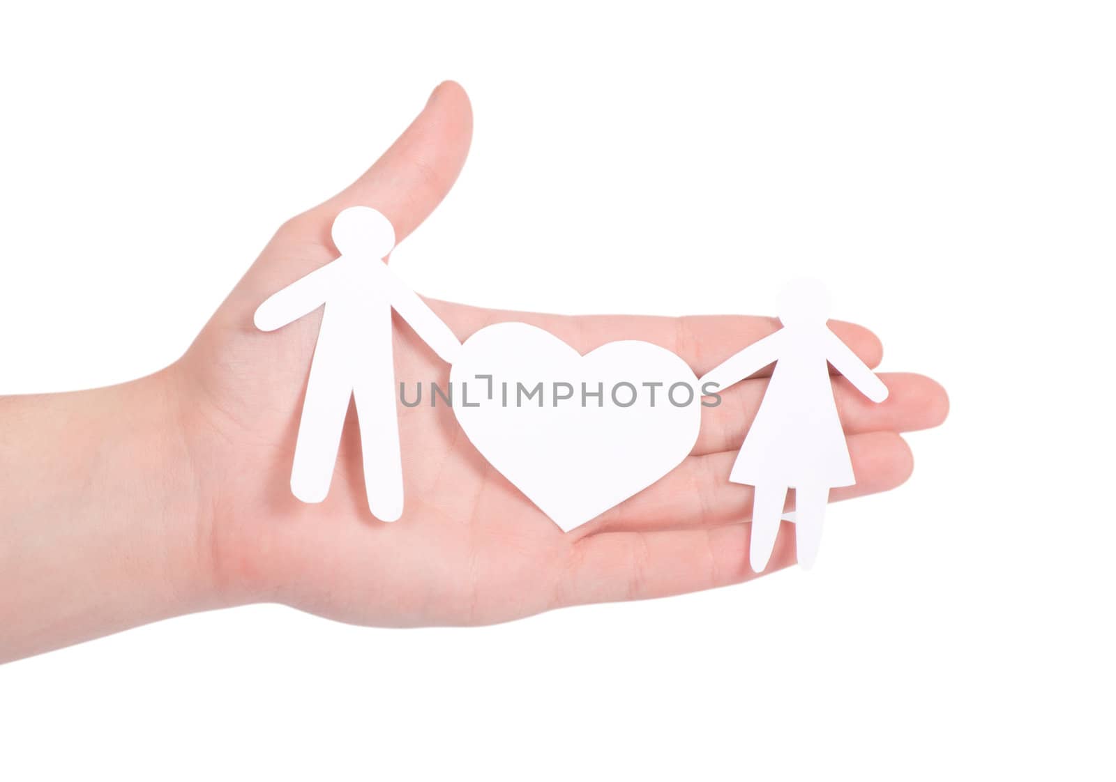 paper family in hands isolated on white