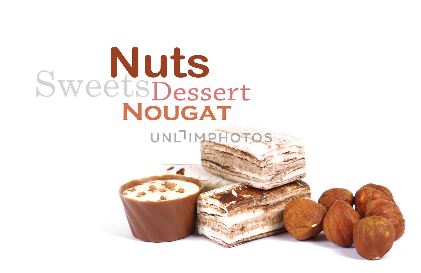 Chocolate and nuts over white