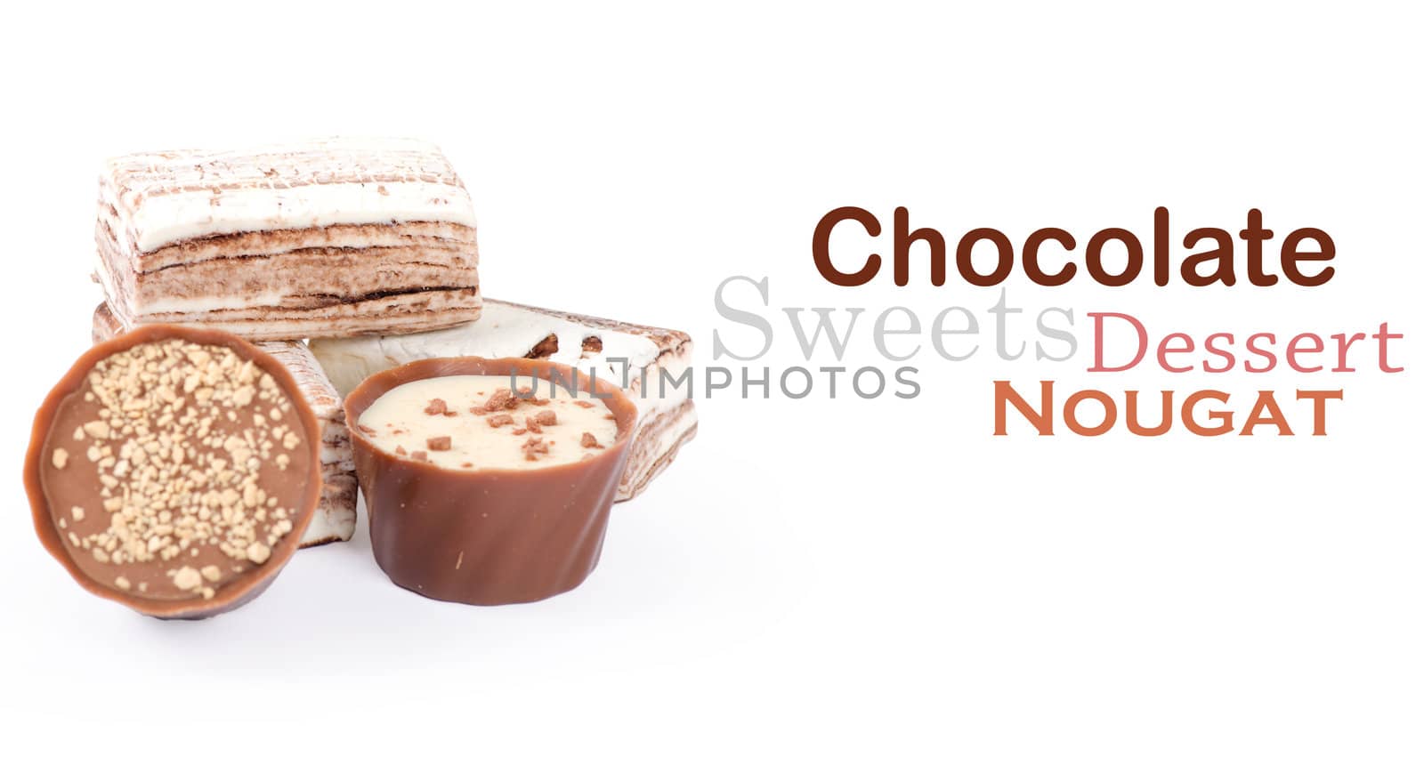 Chocolate and nuts over white