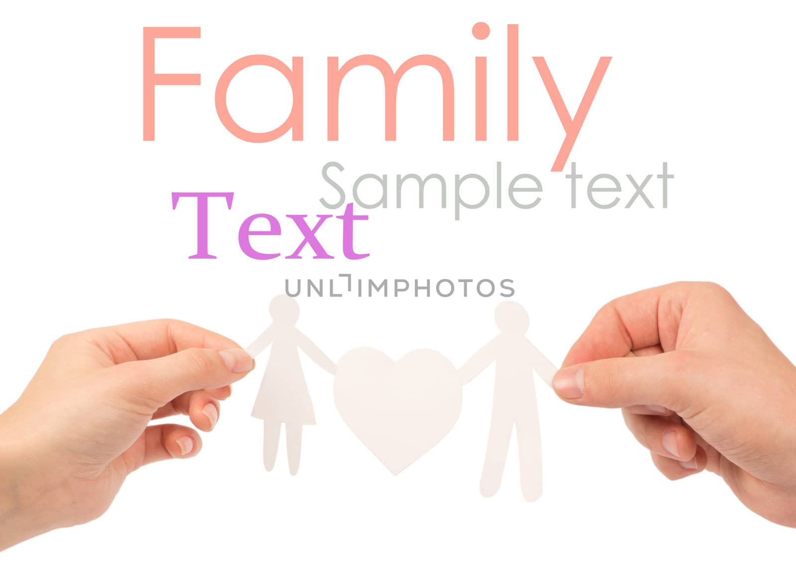 paper family in hands isolated on a white background