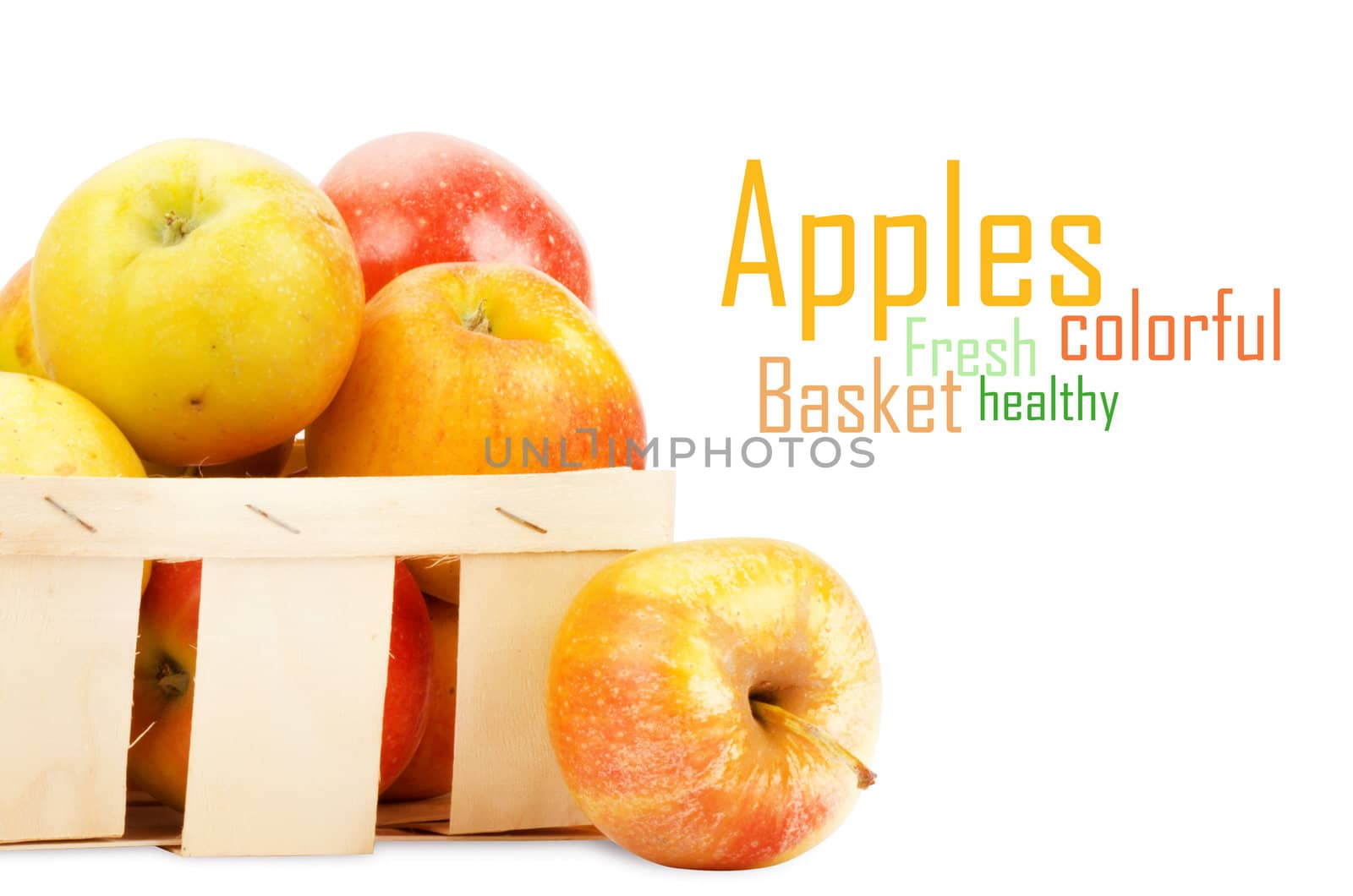 Fresh and colorful apples in basket, selective focus