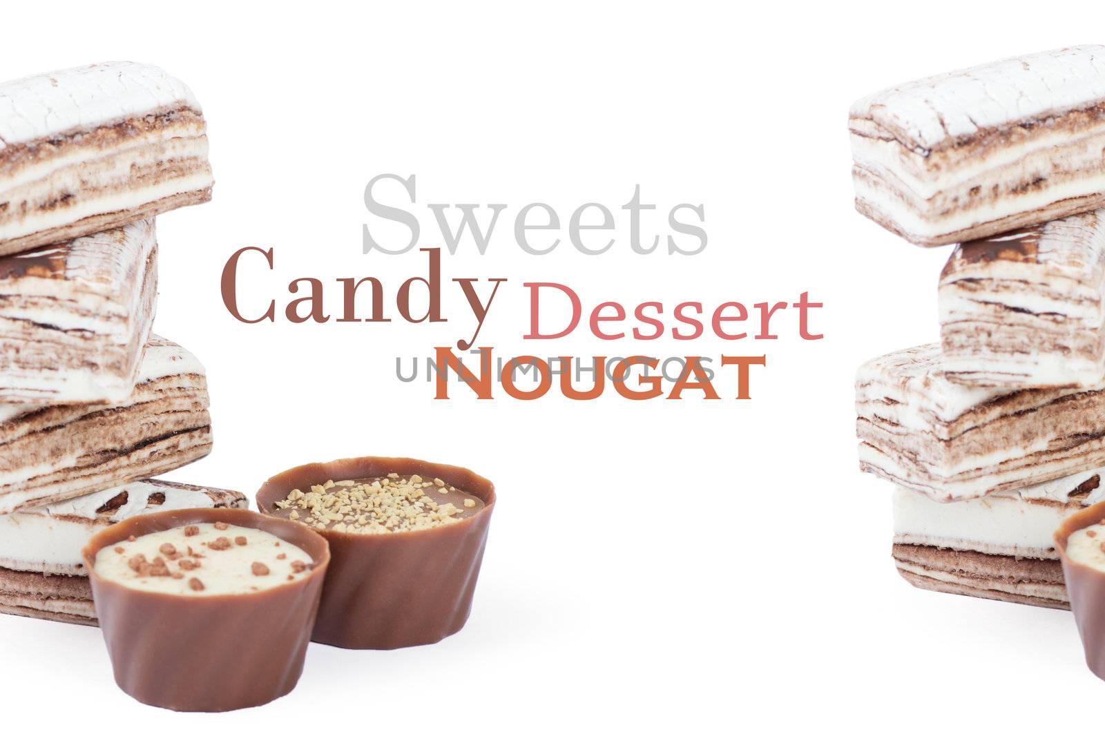 Chocolate and sweets over white