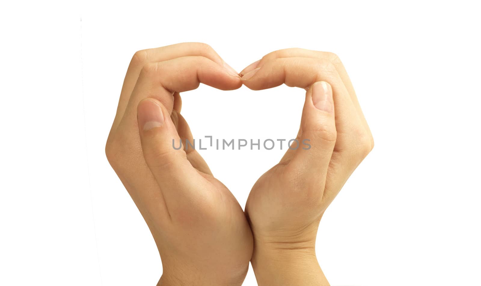 Love concepts - Hands forming a heart on white background(man and woman)