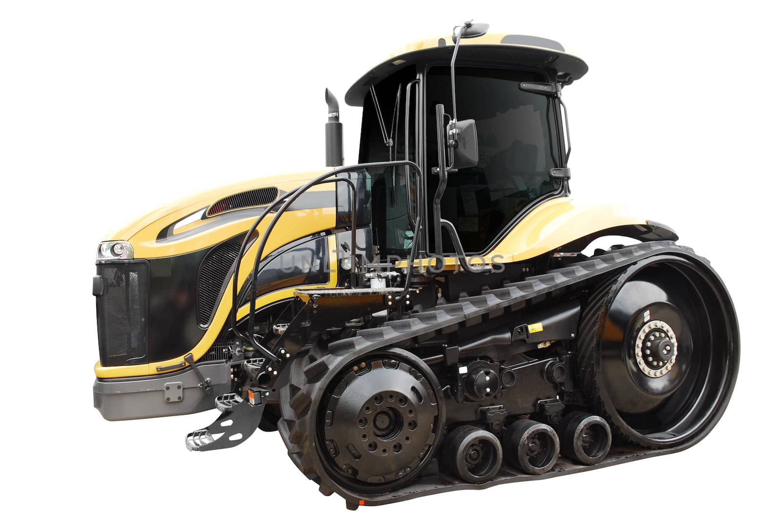 Strong caterpillar tractor isolated on white