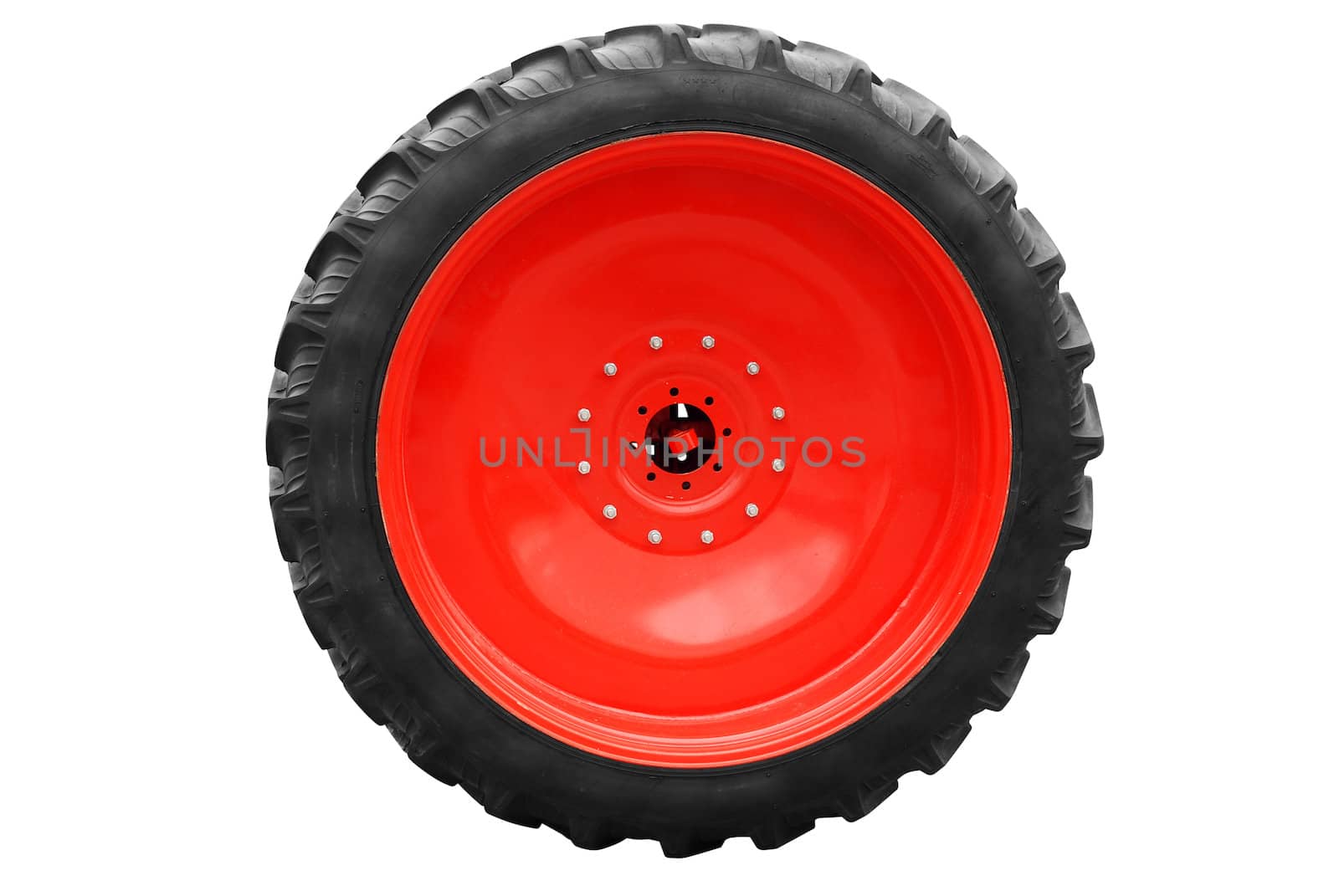Big tractor tire isolated on white