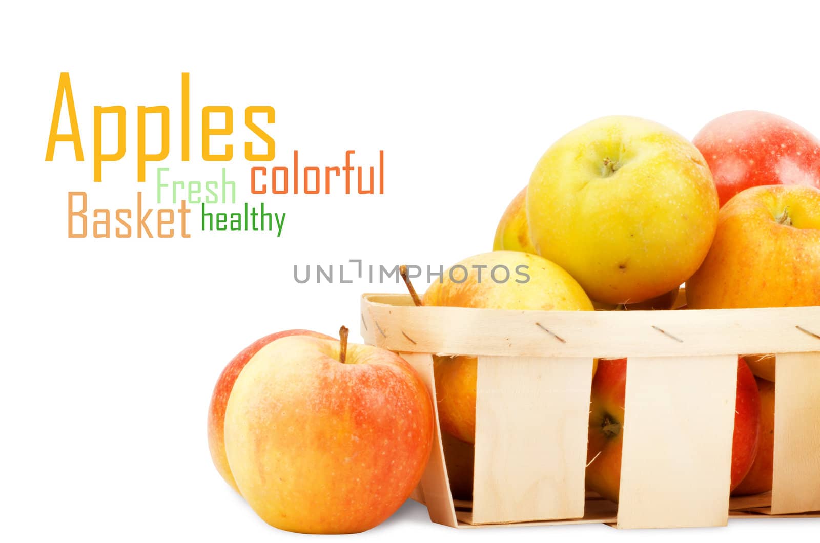 Fresh and colorful apples in basket, selective focus