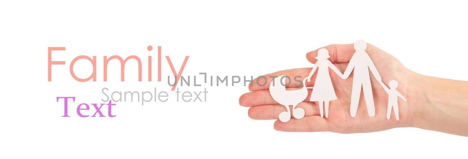 paper family in hands isolated on white