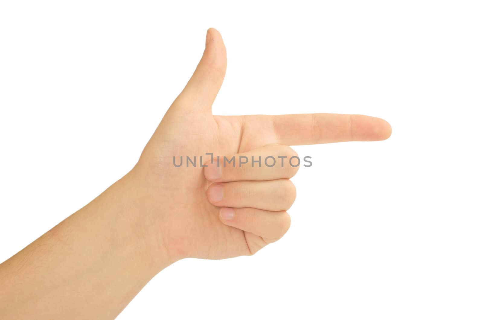 Pointing hand (or shooting) isolated on white background