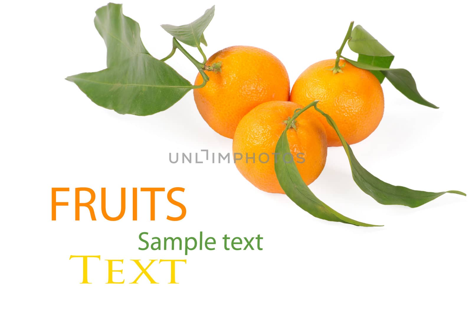 Tangerines with green leaves isolated on white