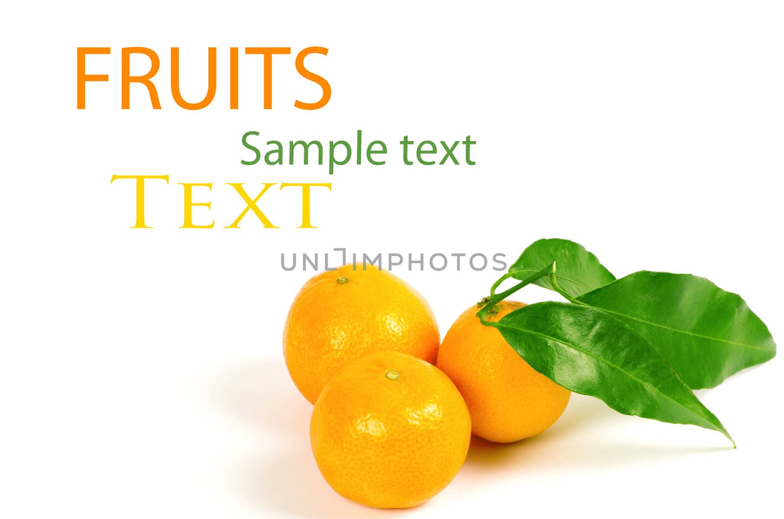 Tangerines with green leaves isolated on white