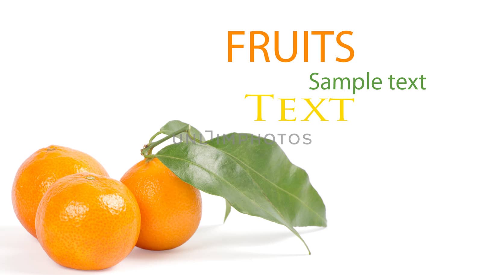 Tangerines with green leaves isolated on white
