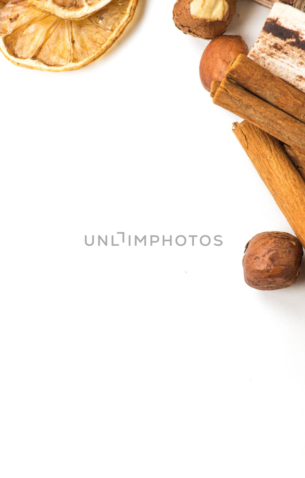 Menu Design.Old paper, coffee bean, cinnamon, lemon, burlap.