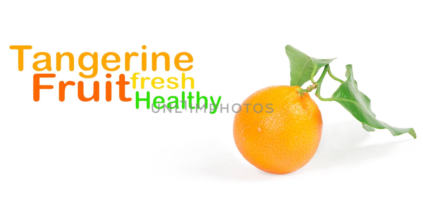 Tangerine with green leaves isolated on white