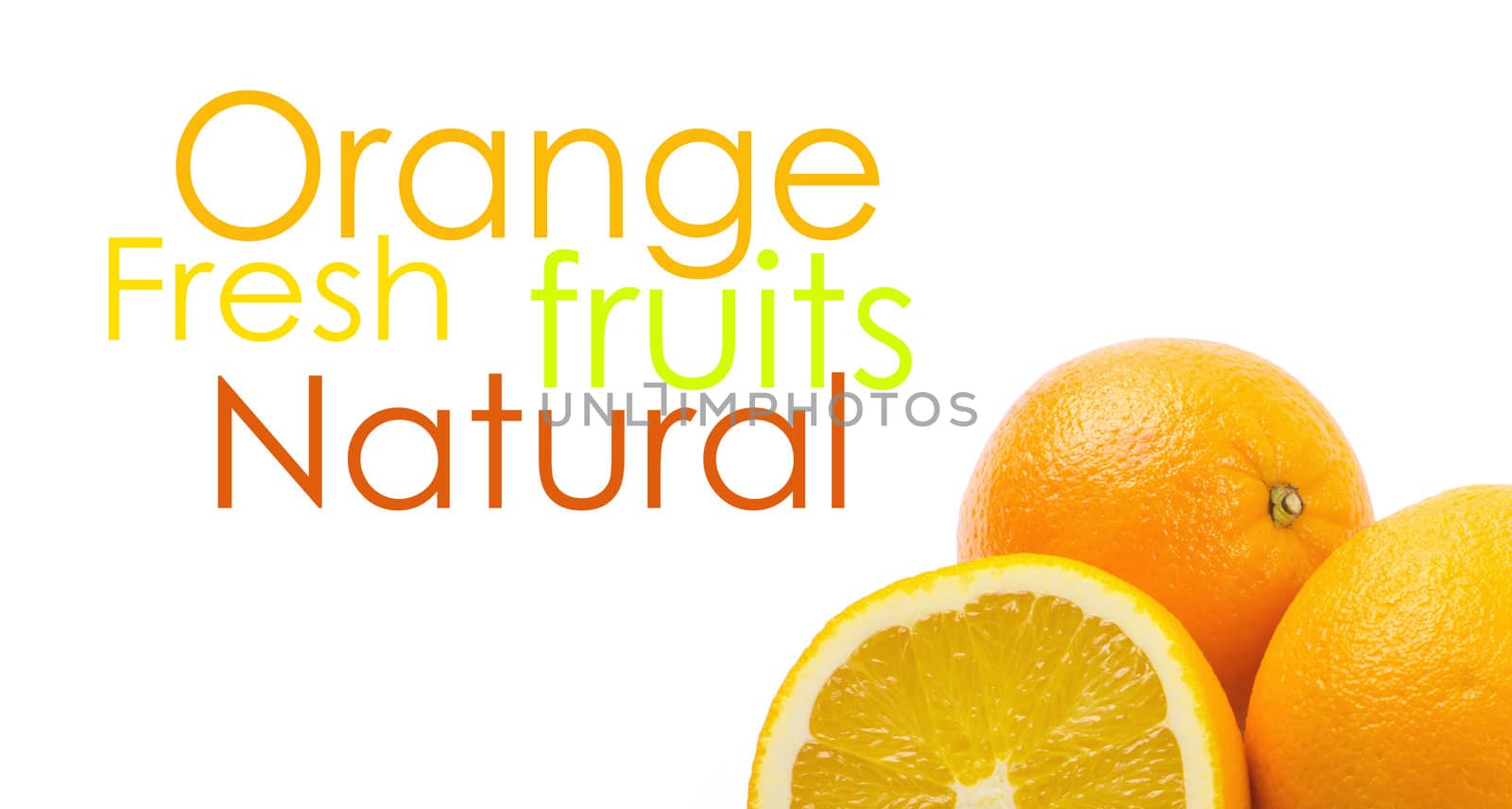 Two and half oranges isolated on white background