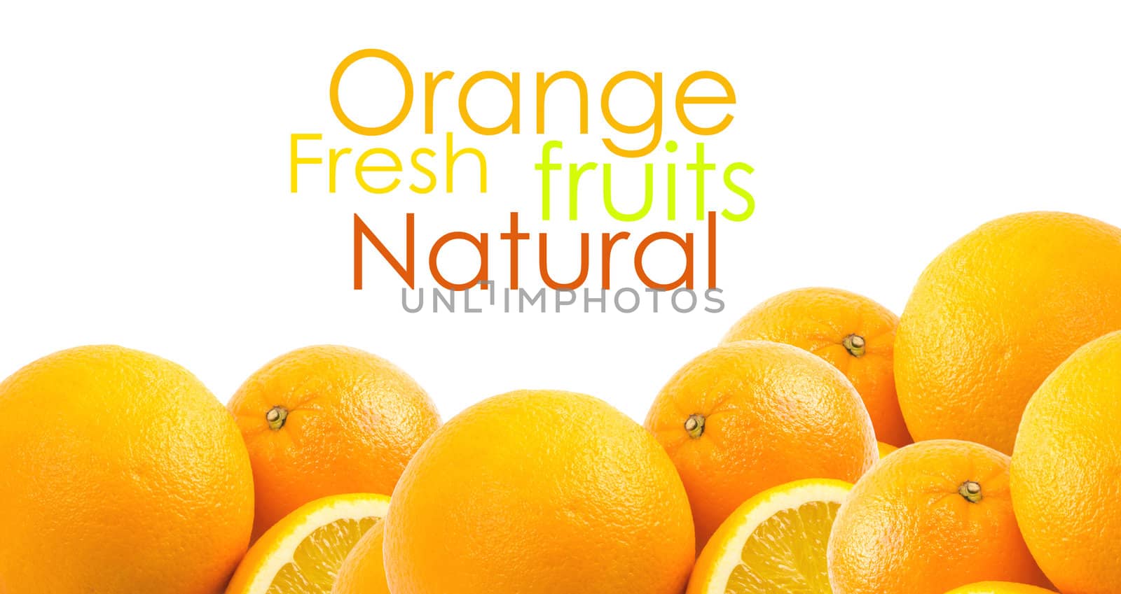 Two and half oranges isolated on white background