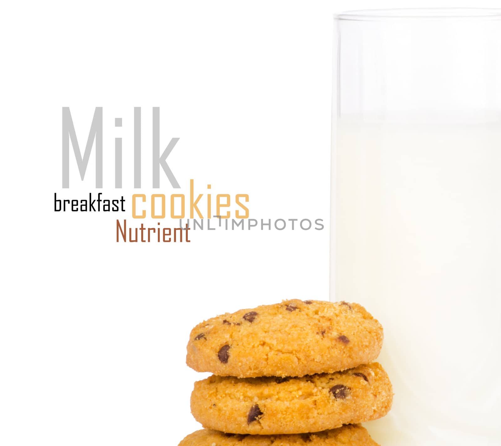 Glass of milk and cookies isolated on white