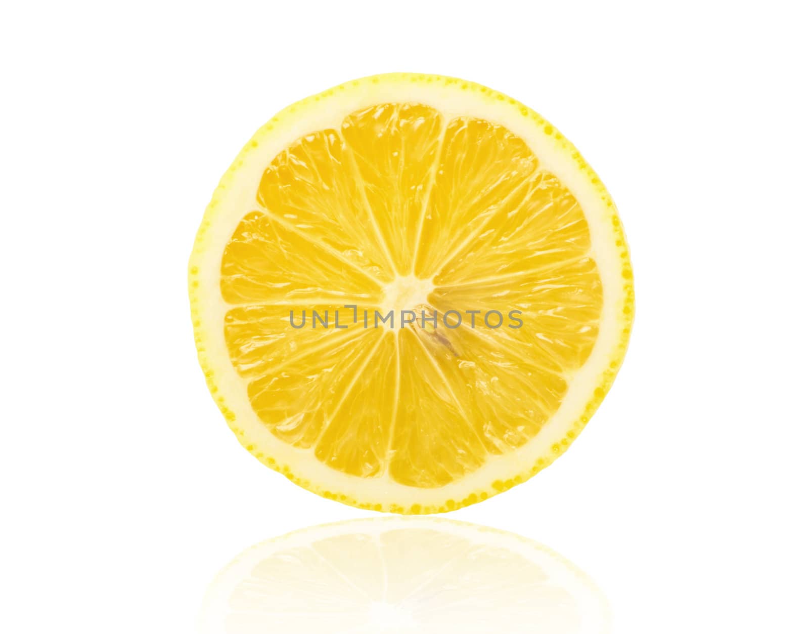 Slice of fresh lemon isolated on white background