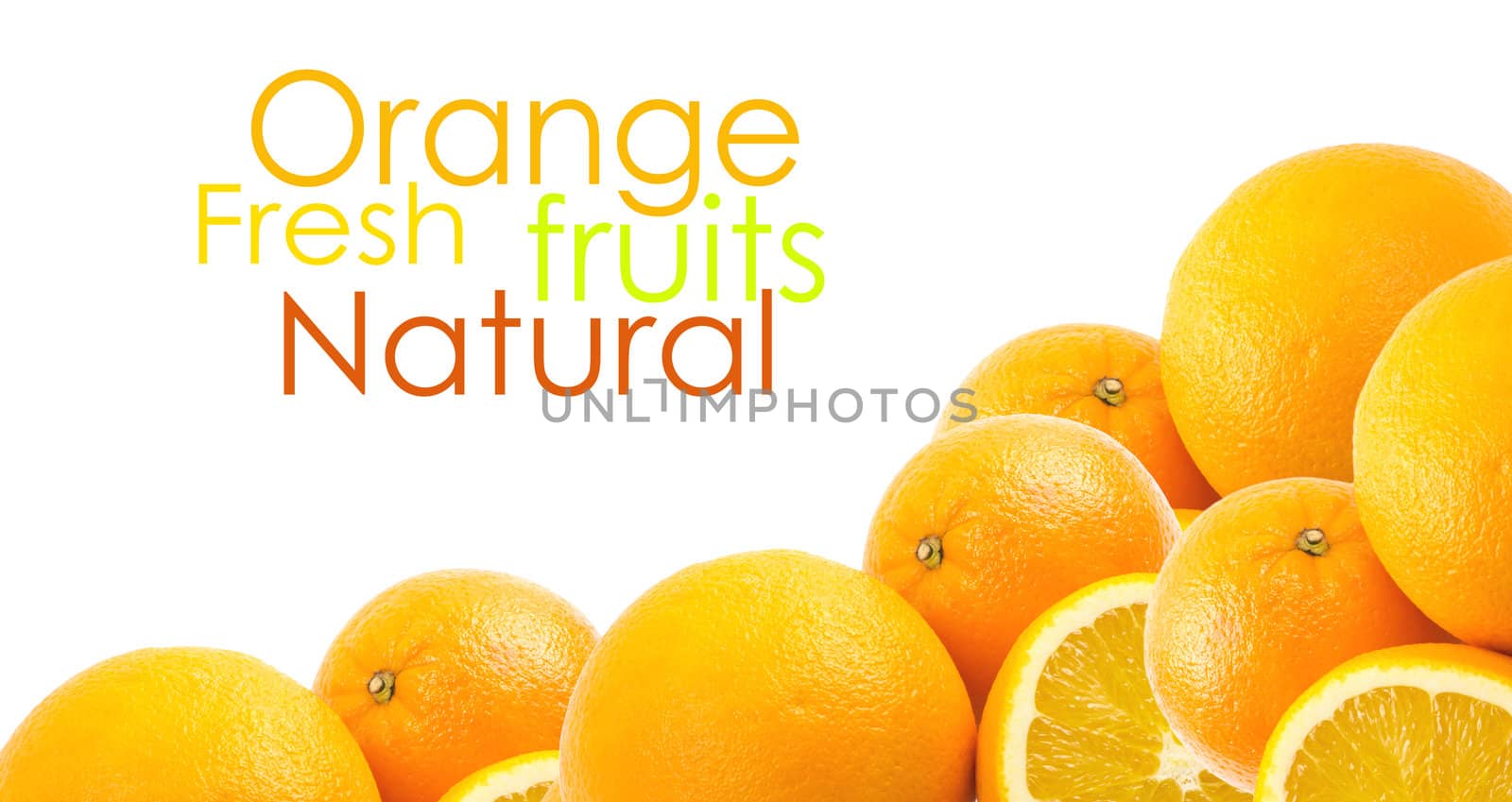 Two and half oranges isolated on white background