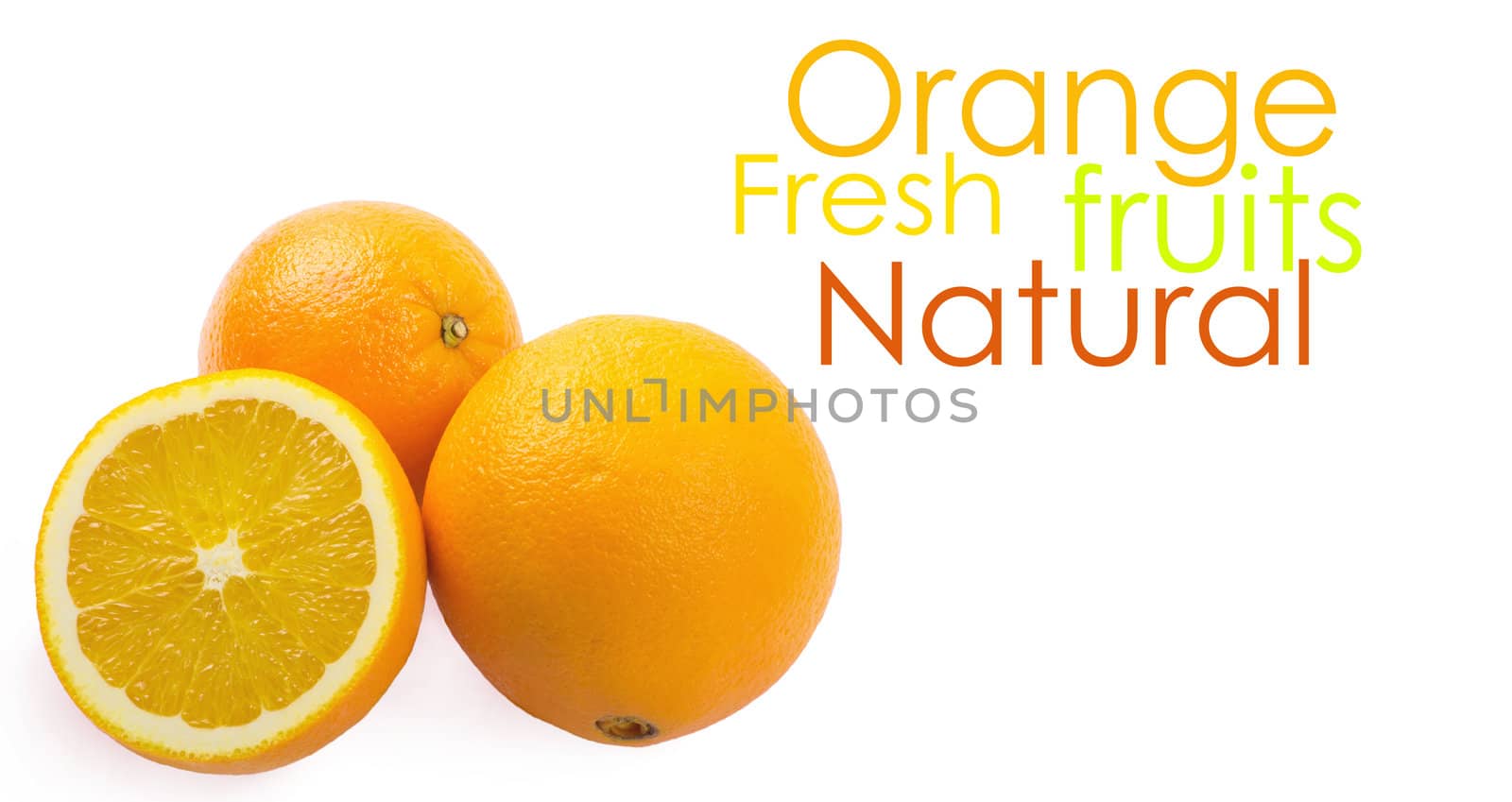 Two and half oranges isolated on white background