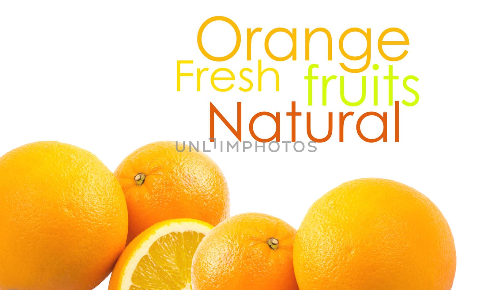 Two and half oranges isolated on white background