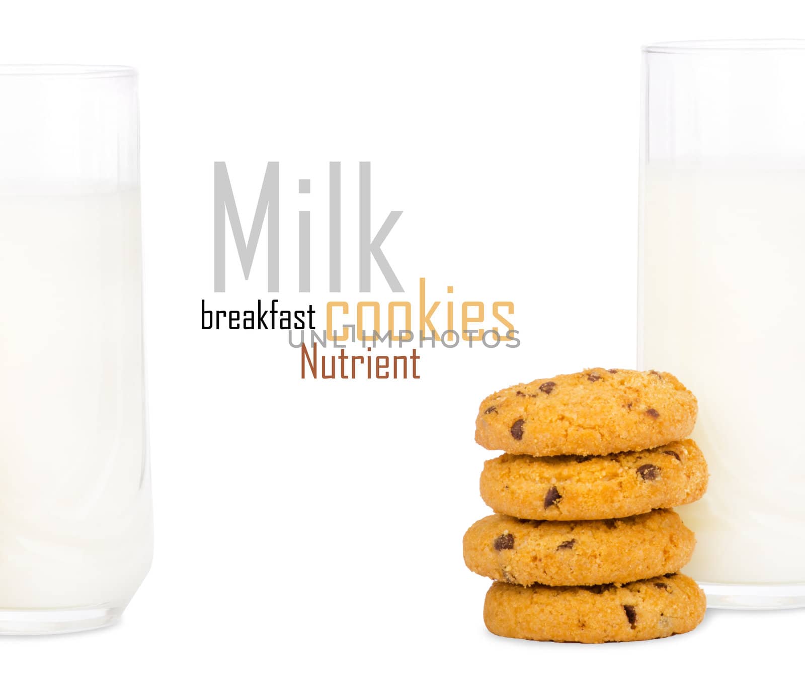 Glass of milk and cookies isolated on white
