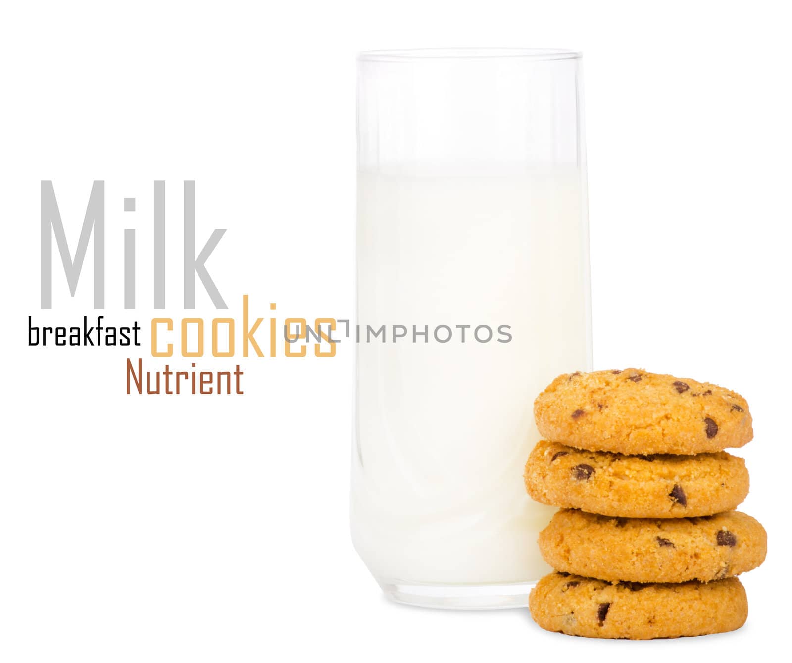 Glass of milk and cookies isolated on white