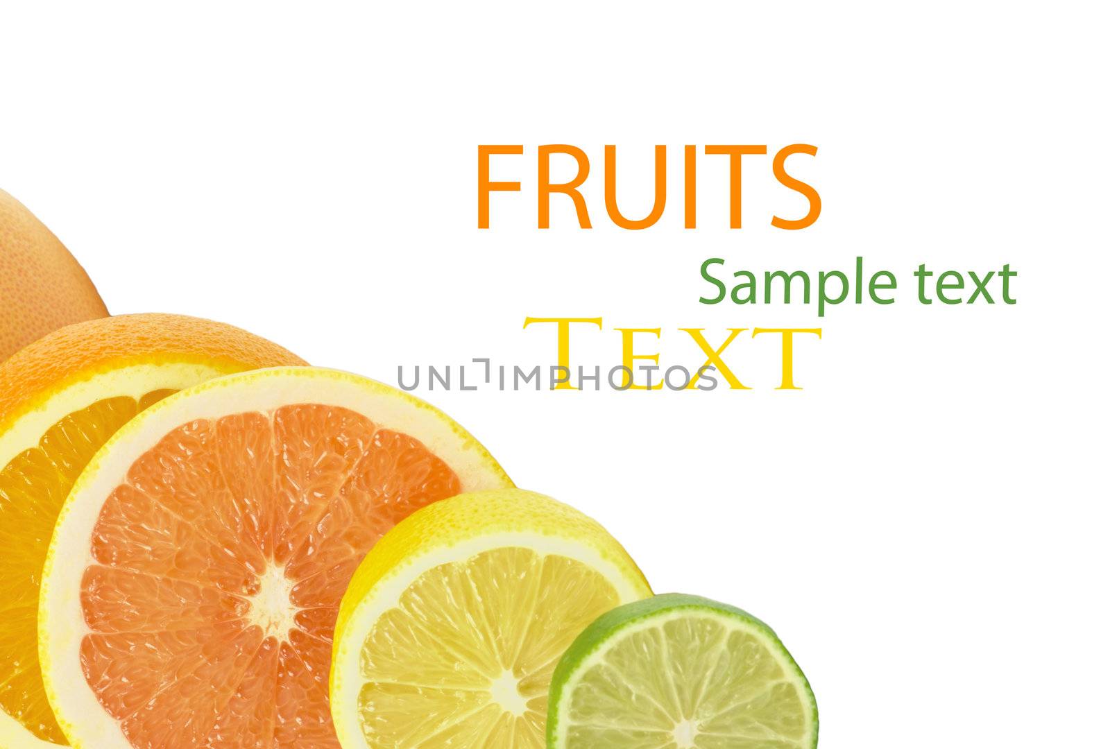 Vitamin C Overload, Stacks of sliced fruit isolated on white