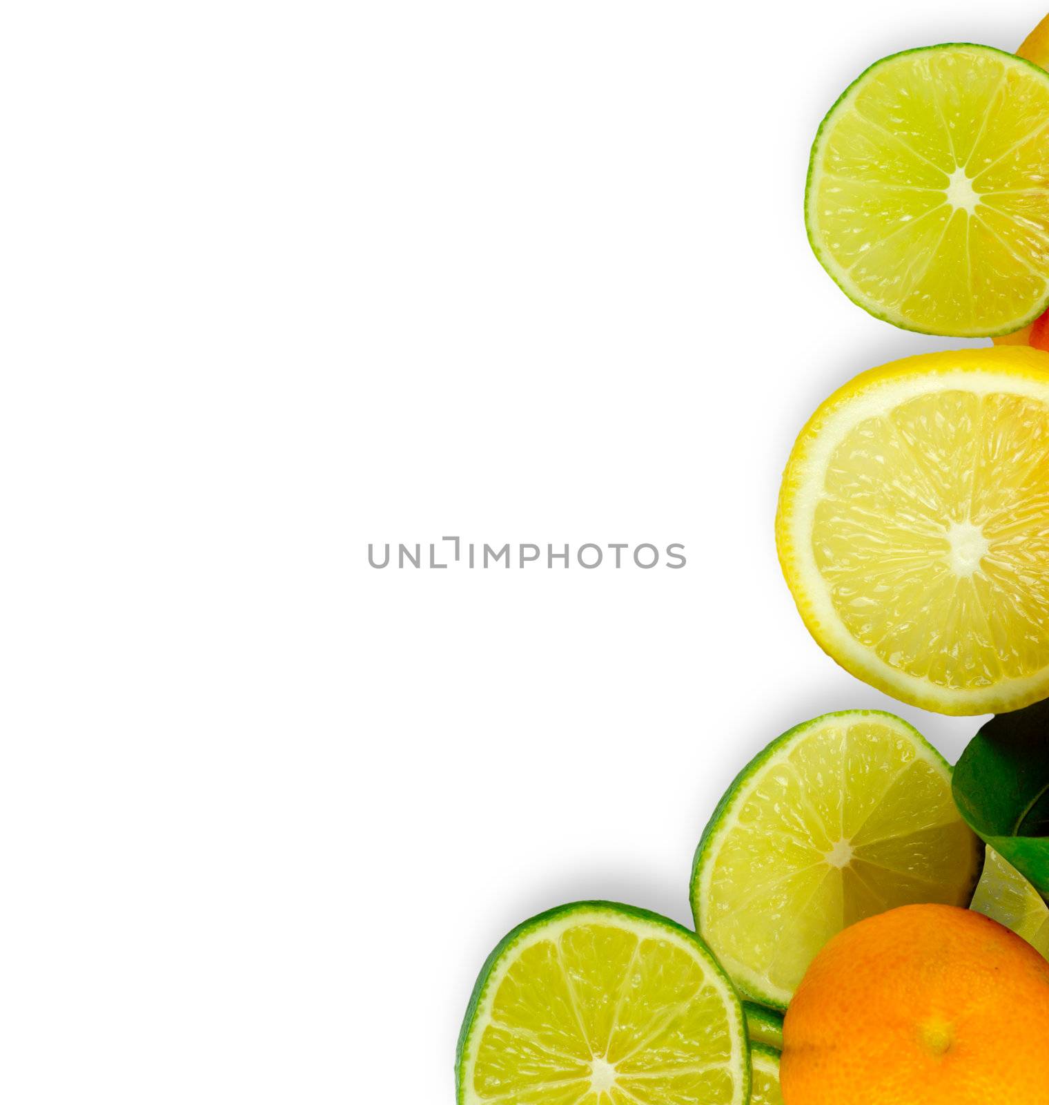 Vitamin C Overload, Stacks of sliced fruit isolated on white