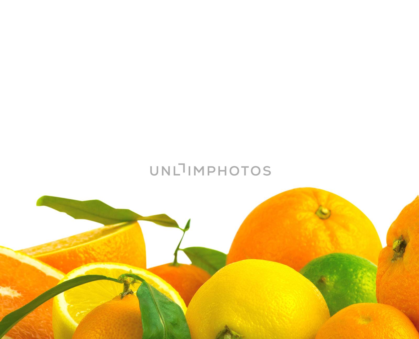 Vitamin C Overload, Stacks of sliced fruit isolated on white