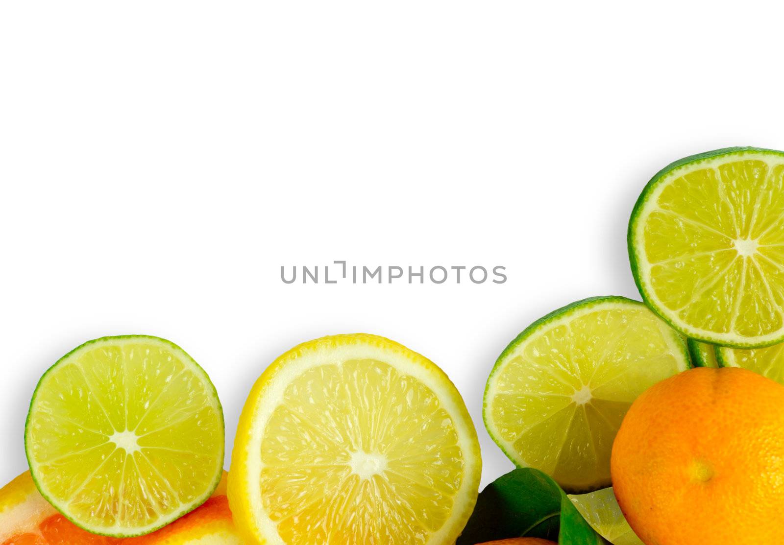 Vitamin C Overload, Stacks of sliced fruit isolated on white