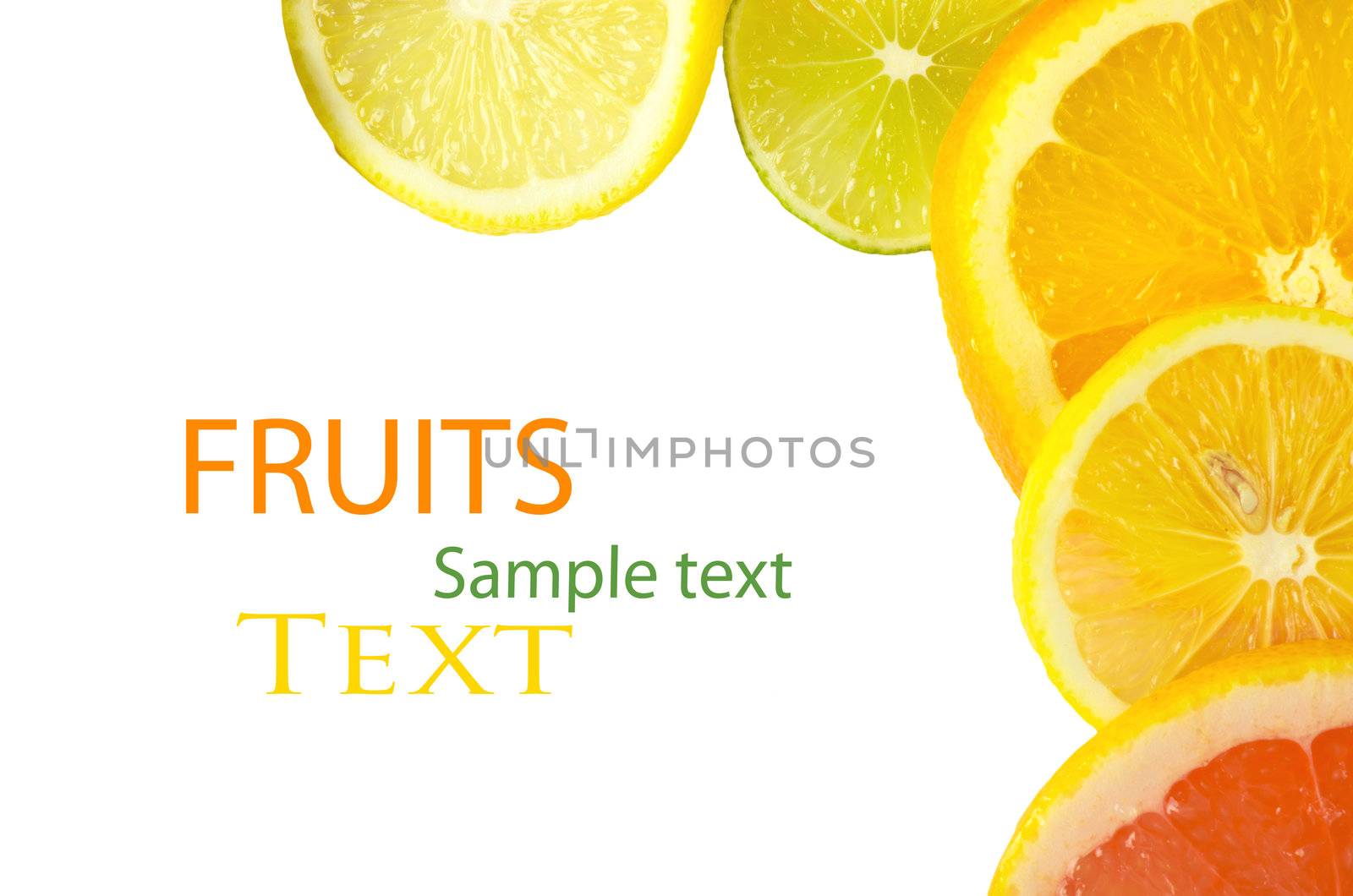 Vitamin C Overload, Stacks of sliced fruit isolated on white