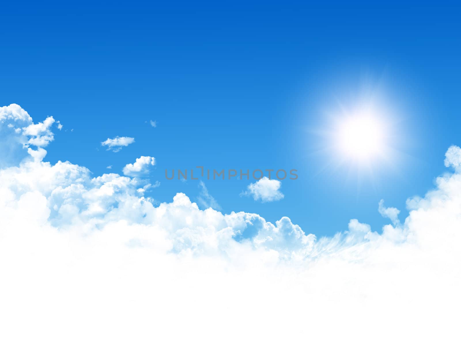 Blue sky with clouds and sun