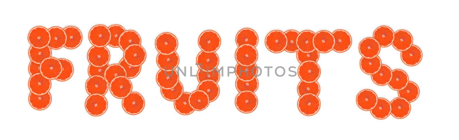 Fruit word made by slice of lemon isolated on black
