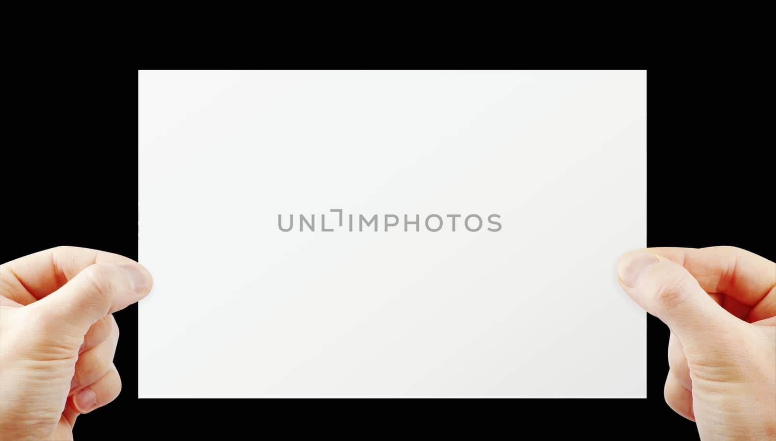 Hands holding paper isolated on white