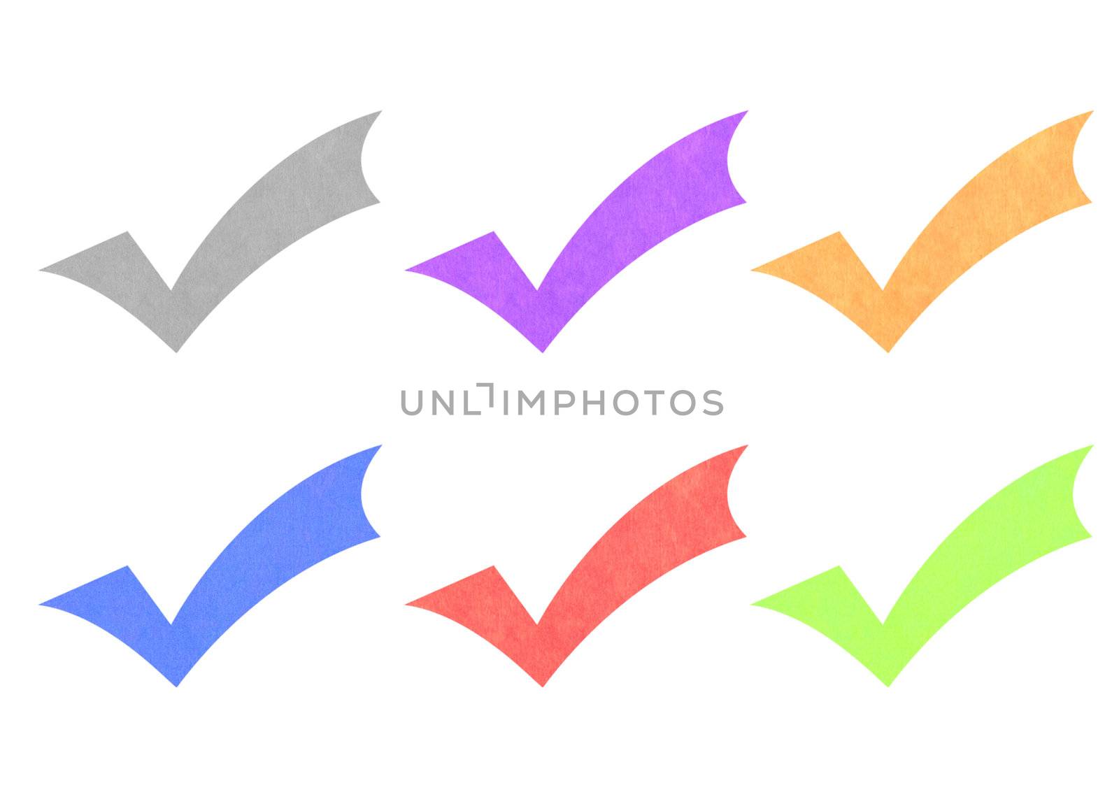 Colorful check mark set of old colored paper